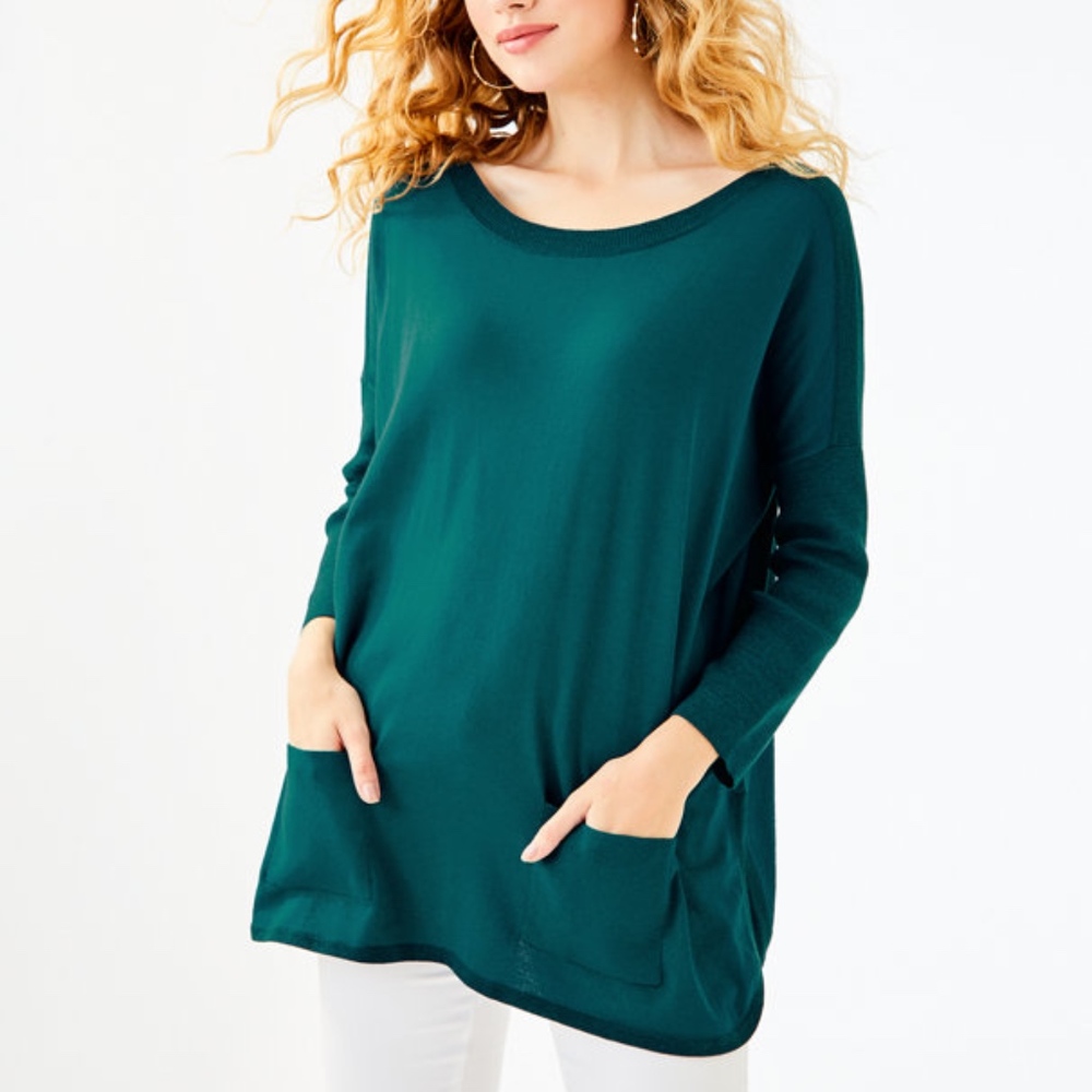 Lilly Pulitzer Cobo Knit Oversized Sweater Pockets Teal 3/4 Sleeve Top X_Small 2